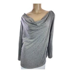 Talbots Woman Size 1X Cowl Neck Sweater Gray w/ Gold Metallic Long Sleeve